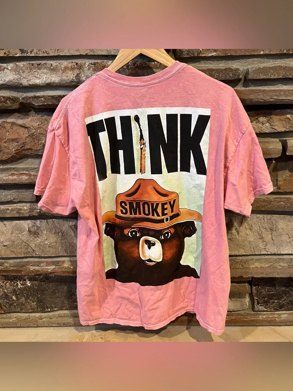 Smokey Bear Prevent Wildfires Pink 100% Cotton Graphic T-Shirt